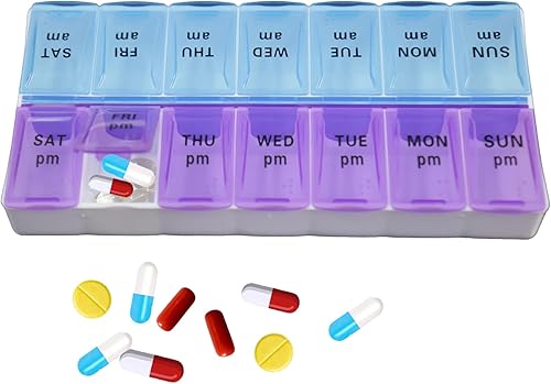 Organizador semanal de pastillas dos veces al dĂa, organizador de pastillas semanal, 2 veces al dĂa, codificado por colores, fácil de abrir, tapas Organizador semanal de pastillas dos veces al dĂa, organizador de pastillas semanal, 2 veces al dĂa, codificado por colores, fácil de abrir, tapas