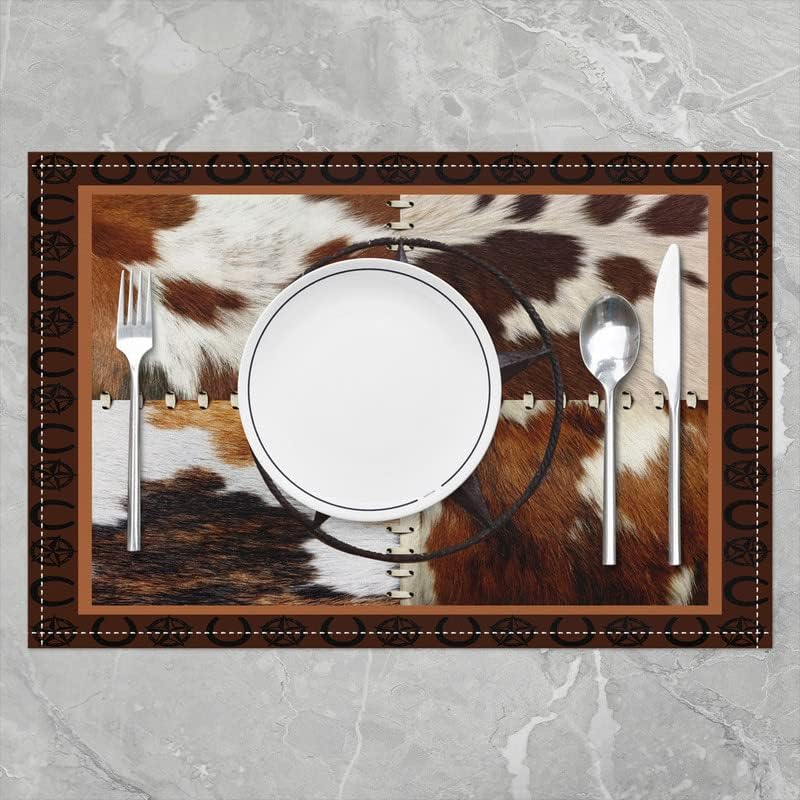 Miniatura 2 de Juego de 4 manteles individuales de piel de vaca con estampado de estrellas de piel de vaca, decoración de cocina, cena, manteles individuales de