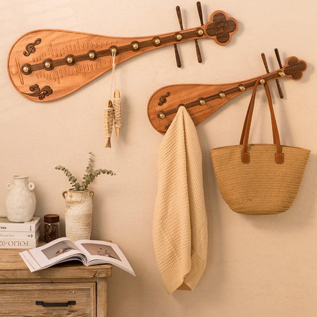 Pipa-Form Holzgarderobe mit Messinghaken zur Wandmontage Dekoration 6hook