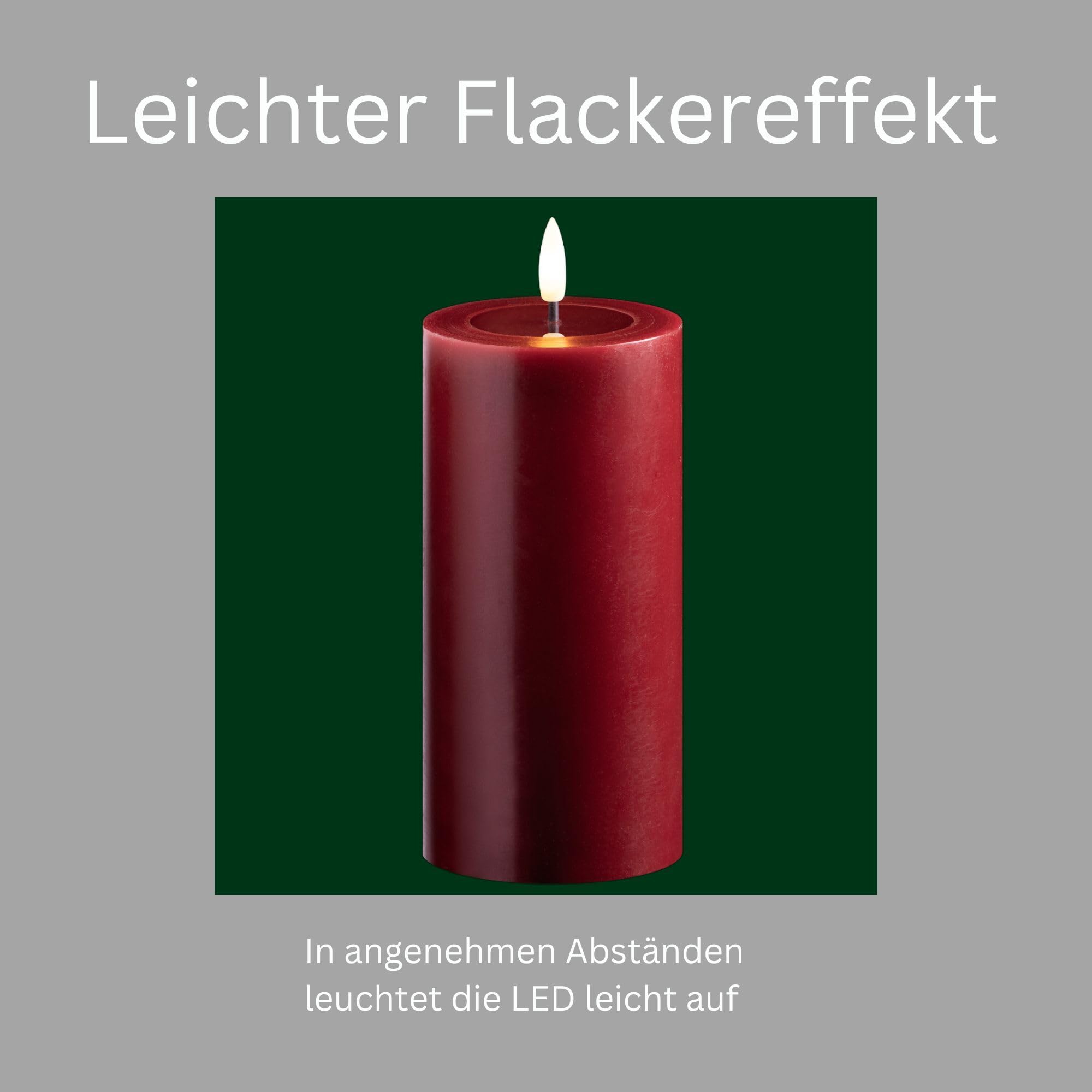 Novaliv 4er Set Led Kerzen flackernde Flamme mit Echtwachspiegel rot 7,5cm ø 2X 15 cm, 2x12,5 cm Höhe, LED Kerzen mit Timerfunktion, 2 AA Batterien nötig, LED Echtwachs Stumpenkerzen rot