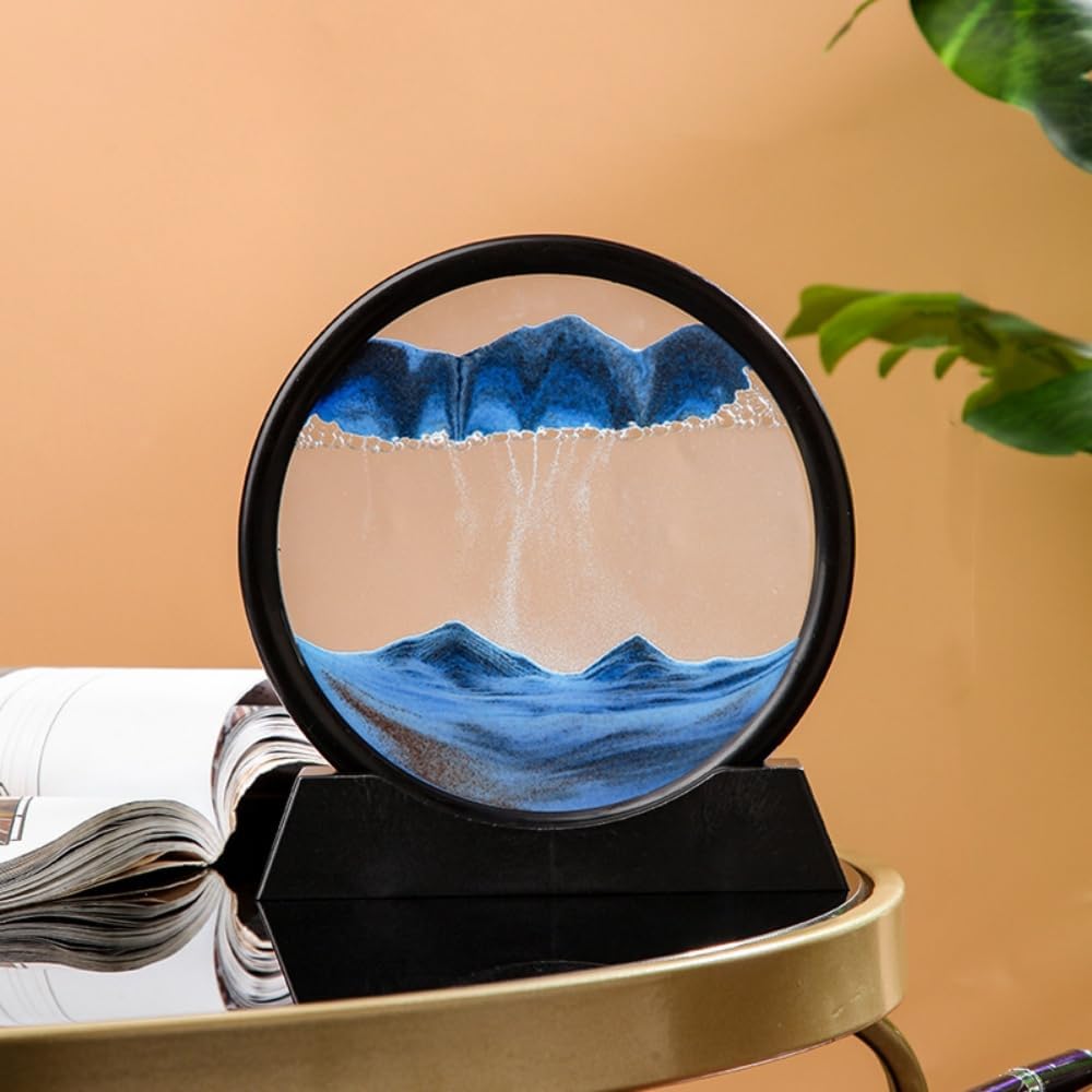 XIZHI 7" Moving Sand Art Picture Sand Art Liquid Motion Round Glass 3D Sand Art Relaxing Toy Desktop Art Bookshelves Home Office Decoration (Pink)