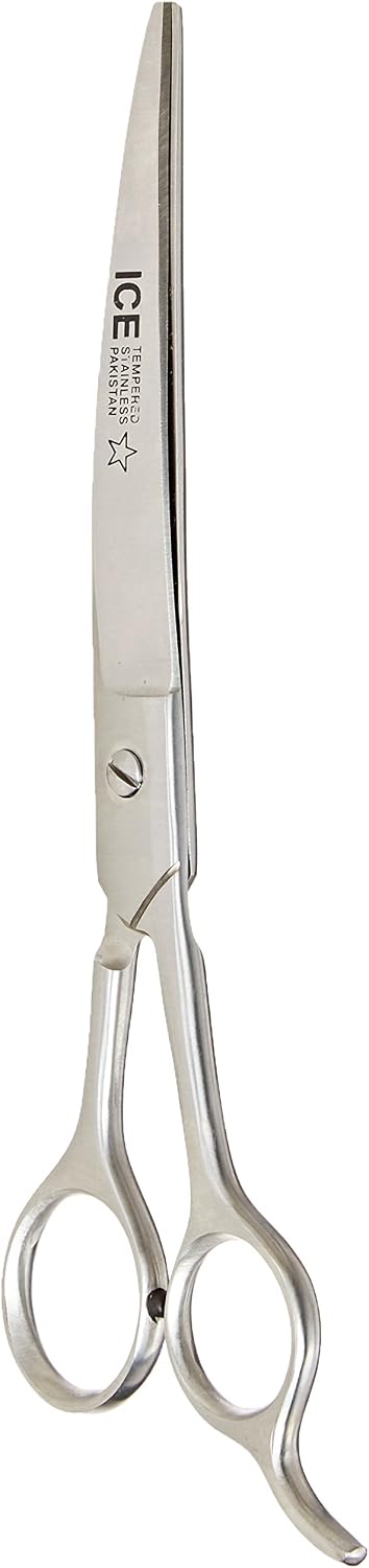 Tamsco Barber Shear 8-Inch Curved Blade Stainless Steel Ice Tempered Beveled Edge Curved