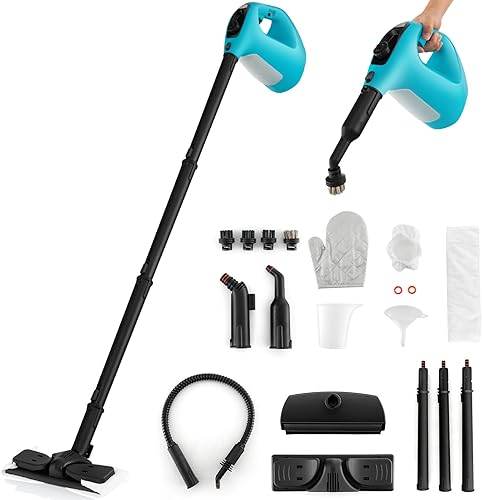 S AFSTAR Limpiador de vapor de mano, vaporizador presurizado de 1400 W con accesorios de 14 piezas y bloqueo para niños, mopa de vapor portátil