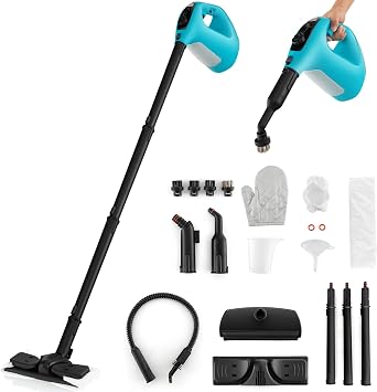 S AFSTAR Handheld Steam Cleaner, 1400W Pressurized Steamer with 14-Piece Accessories & Child Lock, Multipurpose Portable Steamshot Steam Mop for Cleaning Kitchen Floor Sofas Car Windows Blue
