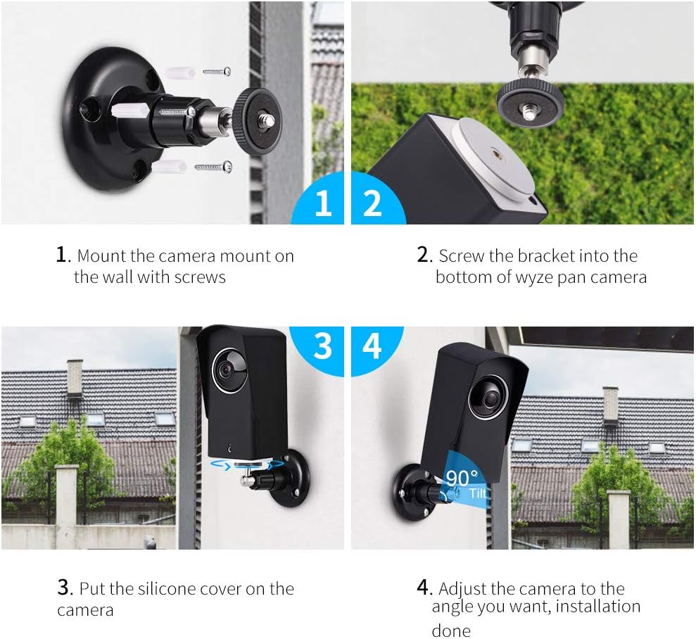 Wyze Cam Pan Wall Mount Bracket with Silicone Case, Wyze Cam Wall Mount Set Protective Adjustable for Indoor and Outdoor Anti-Sun Glare and UV Protection Easy Installation (Black)