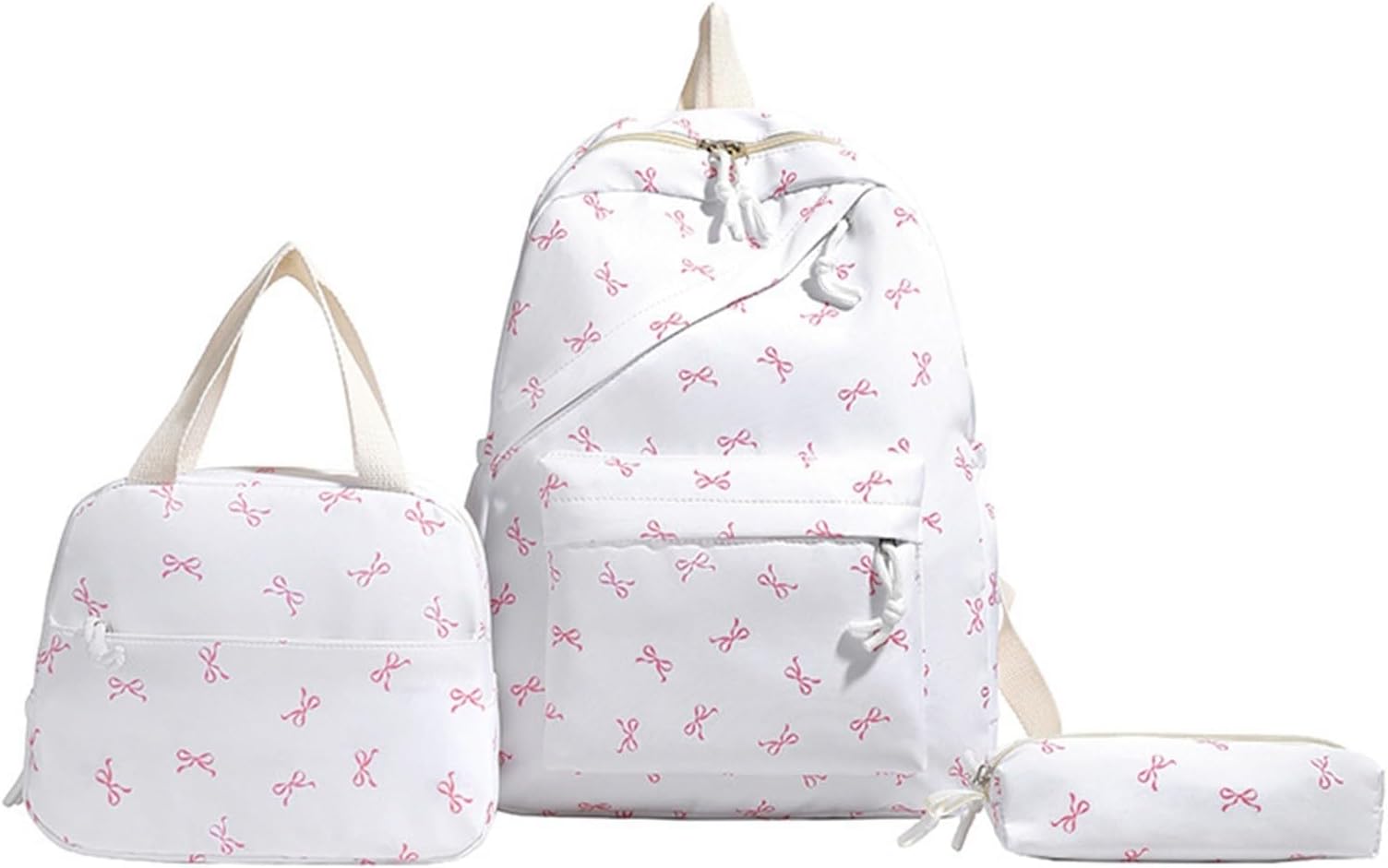 School Bag Set 3PCS Bow Backpack with Lunch Bag, Pencil Case School Bags for Girls Cute Rucksack Casual Daypacks for for Teenage Secondary Primary Middle School