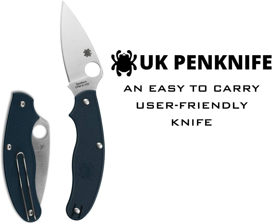 Spyderco UK Penknife Non-Locking Knife with 2.95" CPM S110V Steel Blade and Dark Blue Lightweight FRN Handle - PlainEdge - C94PDBL