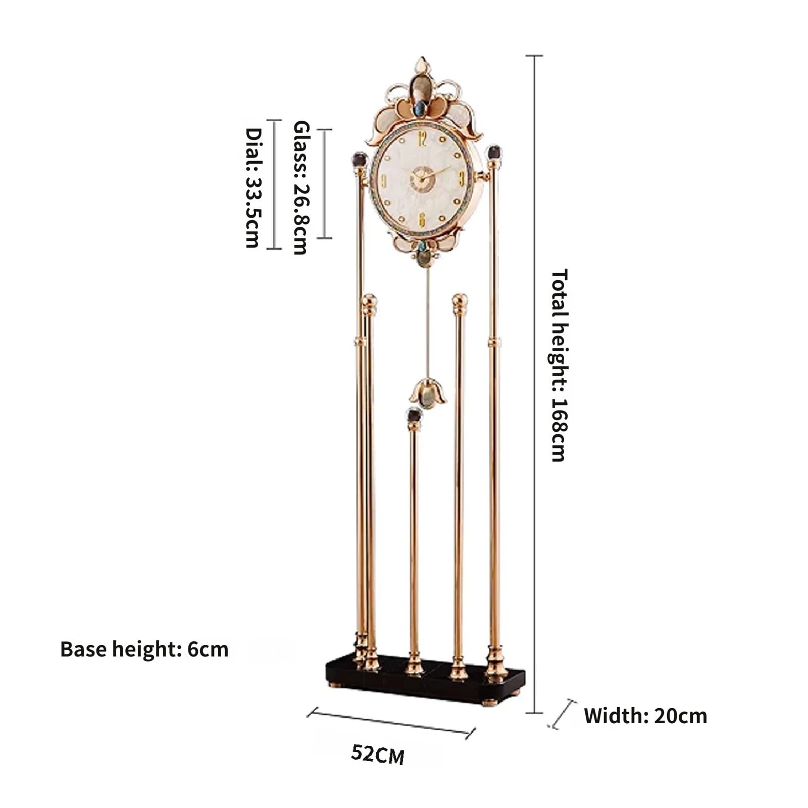 Decorativo Reloj de pie metal con péndulo cuarzo silencioso para la oficina