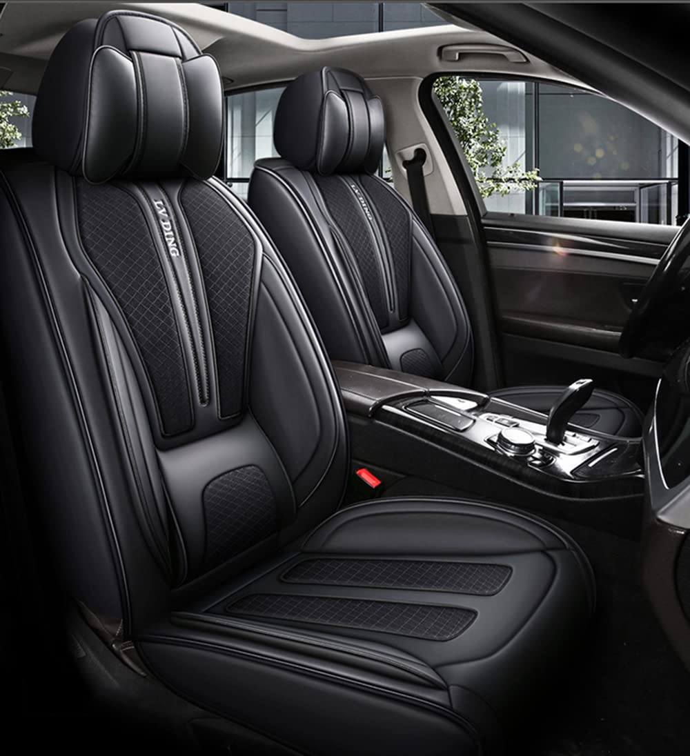 Funda de asiento de automóvil, Universal Cuero Fundas Asientos Protector Asiento Cuero Universales 5-Asiento Cojines de Asiento Automáticos Extraíbles,Negro