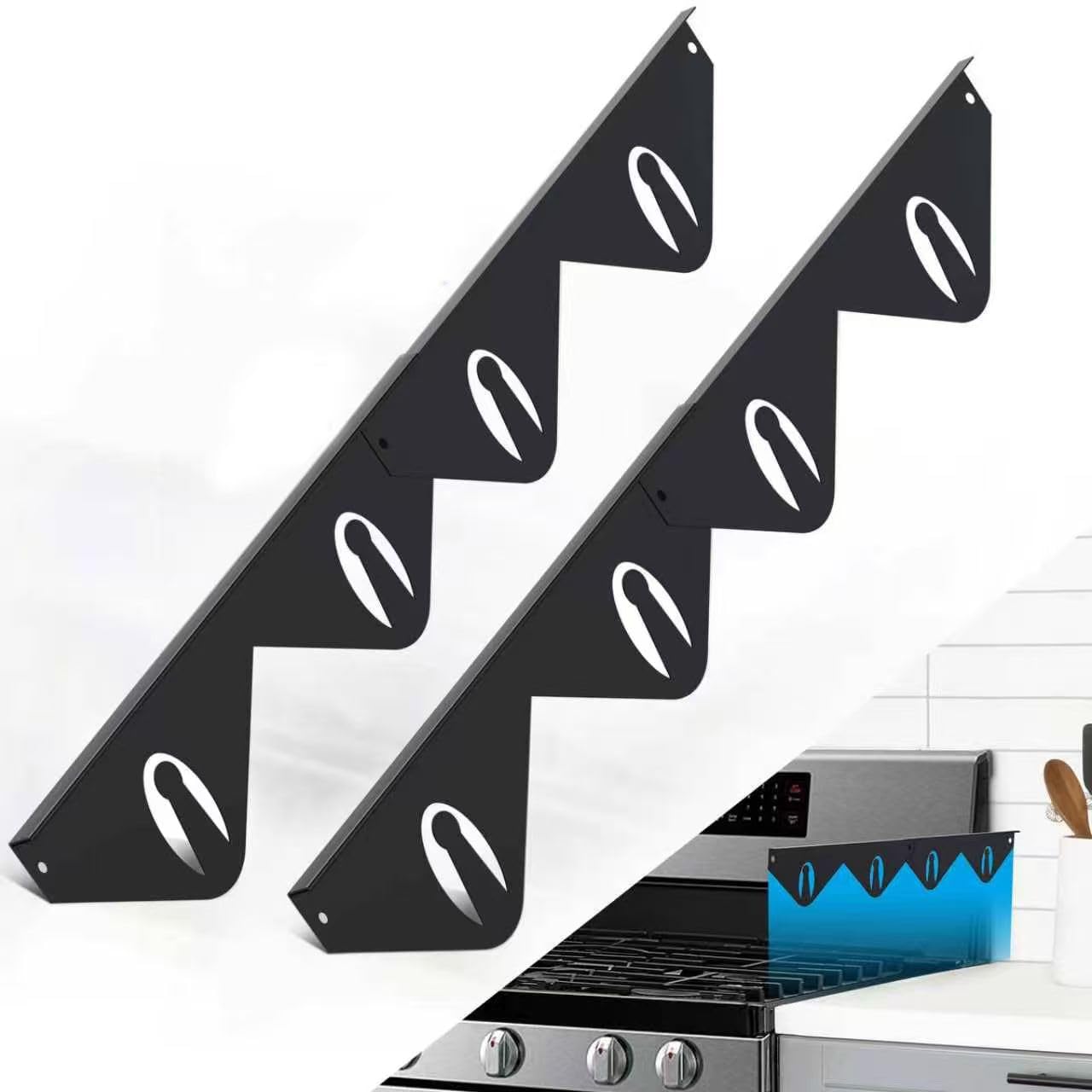 Lot de 2 couvre-joints réglables en acier inoxydable pour cuisinière de 37,8 à 74,9 cm, bande résistante à la chaleur, joint latéral anti-fusion pour bloquer les miettes de nourriture (noir)