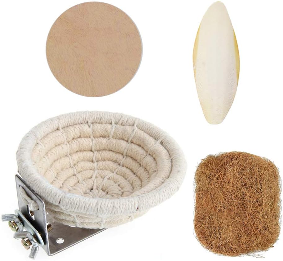 3pcs Bird Nest with Natural Coconut Fiber & Cuttlefish Bone, Handmade Cotton Rope Bird Breeding Nest Bed Hatching Nest, Parrot Bird…