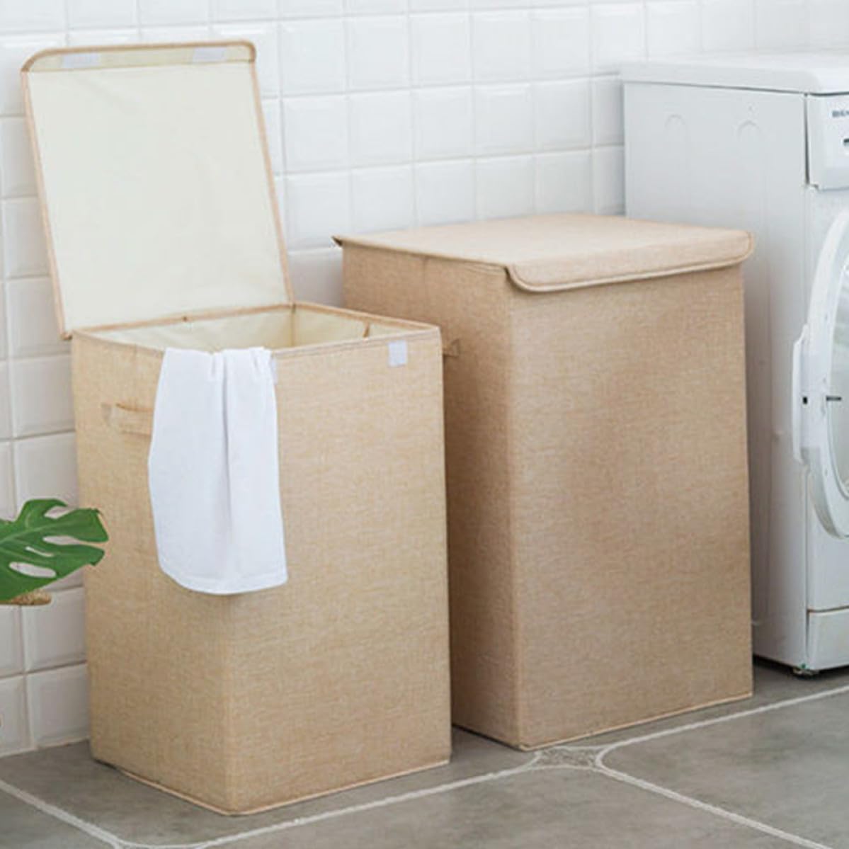 GANAZONO Cesto per Biancheria Beige Coperchio Portatile, Contenitore per Vestiti Sporchi per Piccoli Spazi tra Lavatrice e Asciugatrice
