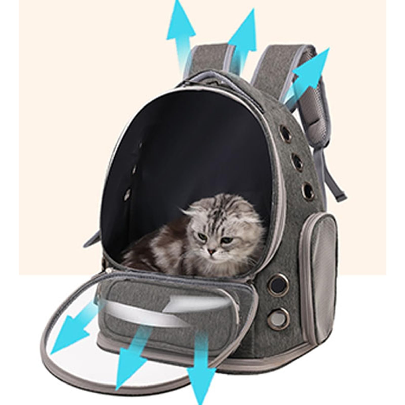 banapoy Katzen-Rucksackträger,Atmungsaktiver Großer Haustier-Rucksack mit Transparentem Fenster für Reisen,Wandern,Spazierengehen,Einkaufen,Auto, Mehrere Lüftungslöcher,Unter 6,8 Kg