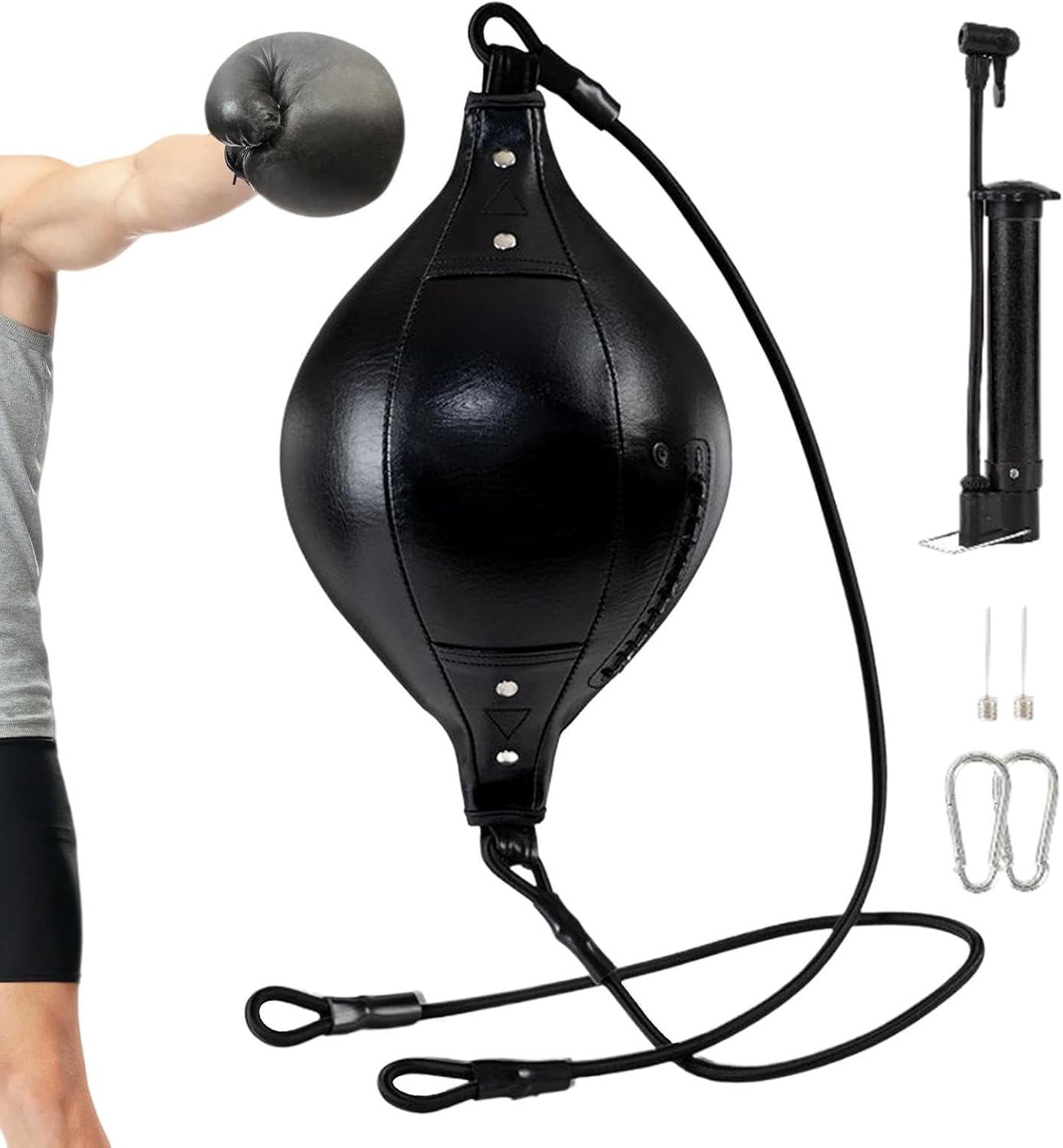 Double End Punching Bag - Elastic PU Leather Boxing Fitness Training Drills | Flexible Strike Trainer, Rebound Speed Practice, Hand Eye Coordination, Core Movement Workout, Gym Exercise Equipment