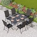 PHI VILLA 7 Piece Patio Dining Set with Outdoor Table and Chairs, Outdoor Dining Table Set for 6 with Adjustable Foldable Patio Chairs & Metal Steel Table for Garden, Black
