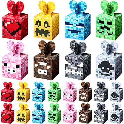 24 Pieces Pixels Miner Party Favor Boxes Paper Party Favor Present Boxes Party Goody Candy Boxes Birthday Party Supplies for Pixels Theme Party Favors Decor Birthday Party, 8 Styles
