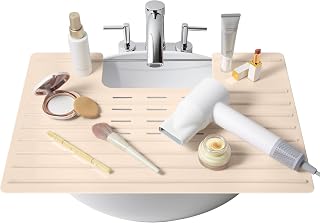 Maplefield Bathroom Sink Cover for Counter Space, Heat Resistant Silicone Sink Mat for Your Beauty Routine, Small Bathroom Space Saver Sink Cover for Makeup (Beige Large, 22 x 2 x 2 Inches)