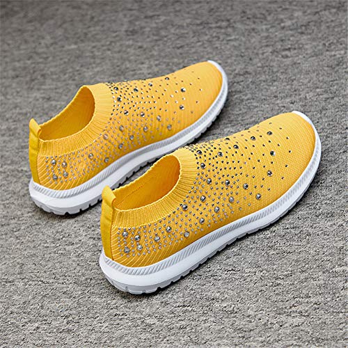 Image of GOSPT Women's Mesh Sport Shoes Rhinestone Glitter Slip On Ballroom Jazz Latin Dance Sock Sneakers