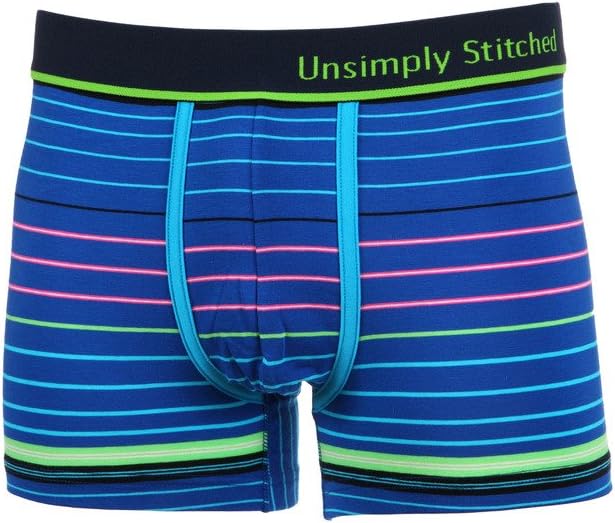 Unsimply Stiched Men's Underwear Trunk-UNSTBB-2033-A-Large Candy Stripe Medium Blue Lime