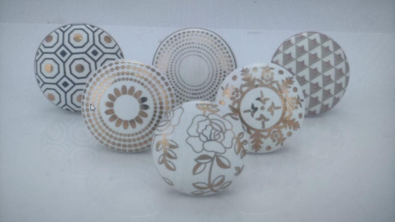 ATCUSA Vintage Multi Designed Decorative Ceramic Cupboard Kitchen Cabinet Door Knobs Bathroom Dresser almirah Drawer Pulls Retro Handles Boho Classical Glazed Hardware (White Gold New - Pack of 6)