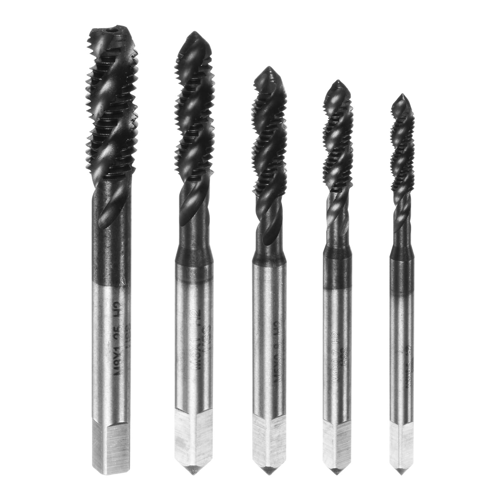 HARFINGTON 5pcs Metric Spiral Flute Tap Set M3 M4 M5 M6 M8 AlTiN Coated HSS6542 Machine Screw Thread Milling Tap Tapping Threading Tools