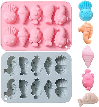 Verdental Marine Life Chocolate Silicone Molds Set of 2, Blue and Pink | Non-Stick, for Making Candy, Gummy, Cake Decoration, Cupcake Topper, Ice Cube, Snacks