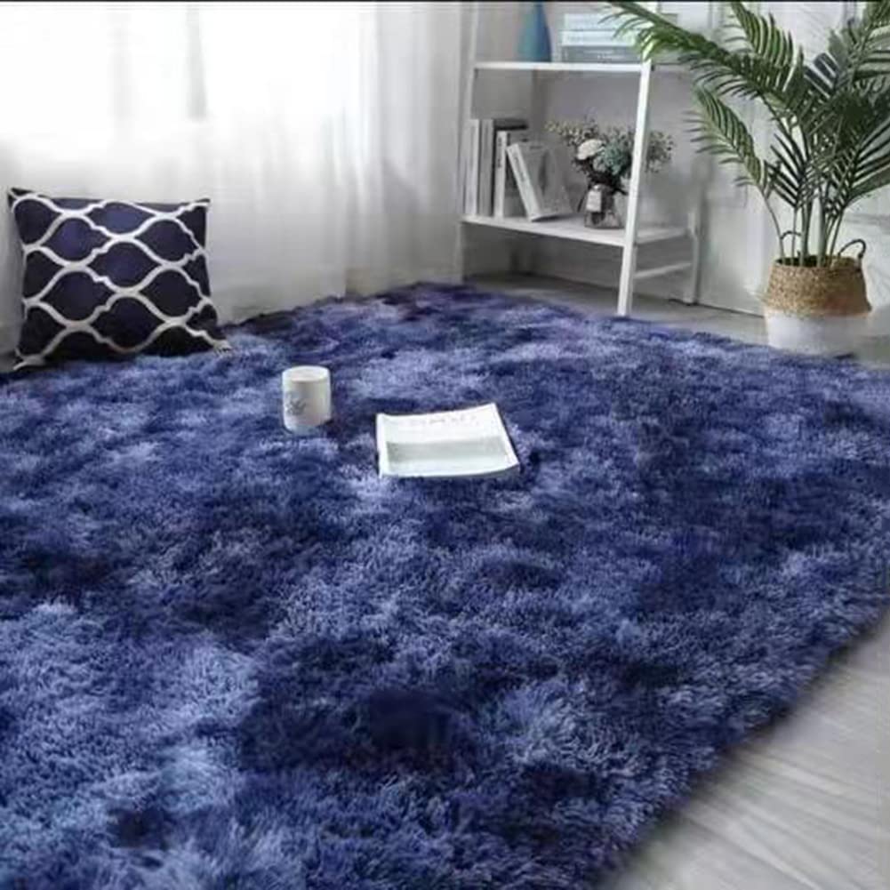 Modern Shaggy Living Room Area Rugs, Anti Slip Soft Touch Fluffy Short Pile Tie-Dyed Shag Carpets Non Shedding Faux Fur Doormats,Bedroom Hard Floors Mat Sofa Bedside Nursery Kids Room (Navy,160x230cm)
