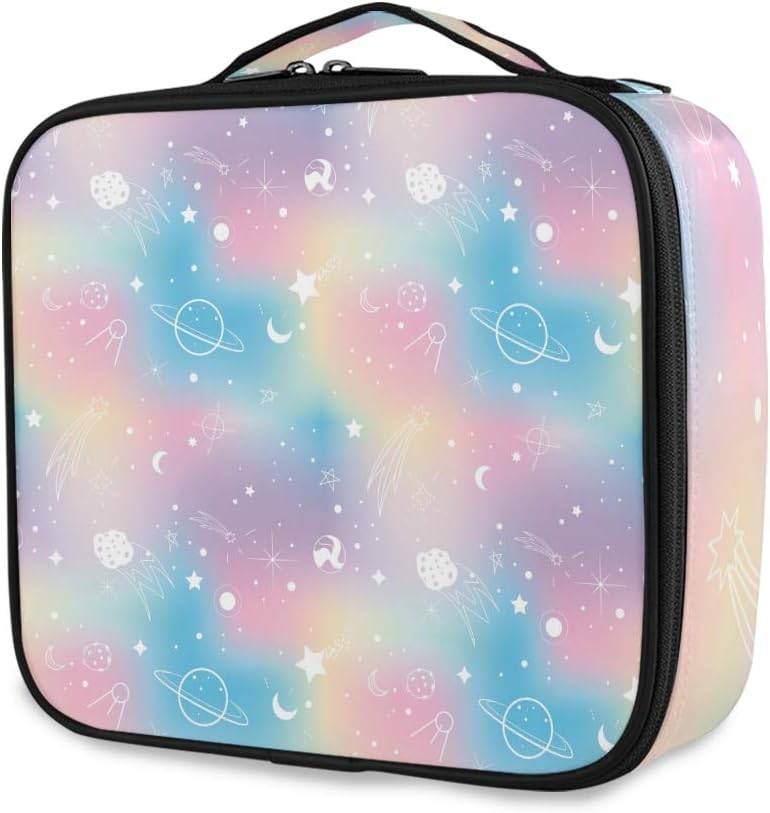 Unicorn Makeup Case Storage Boxes Rainbow Planet Makeup Bag Hairdressing Tools Organiser with Dividers Large Capacity Travel Vanity Beauty Cosmetic Case for Teen Girl Women