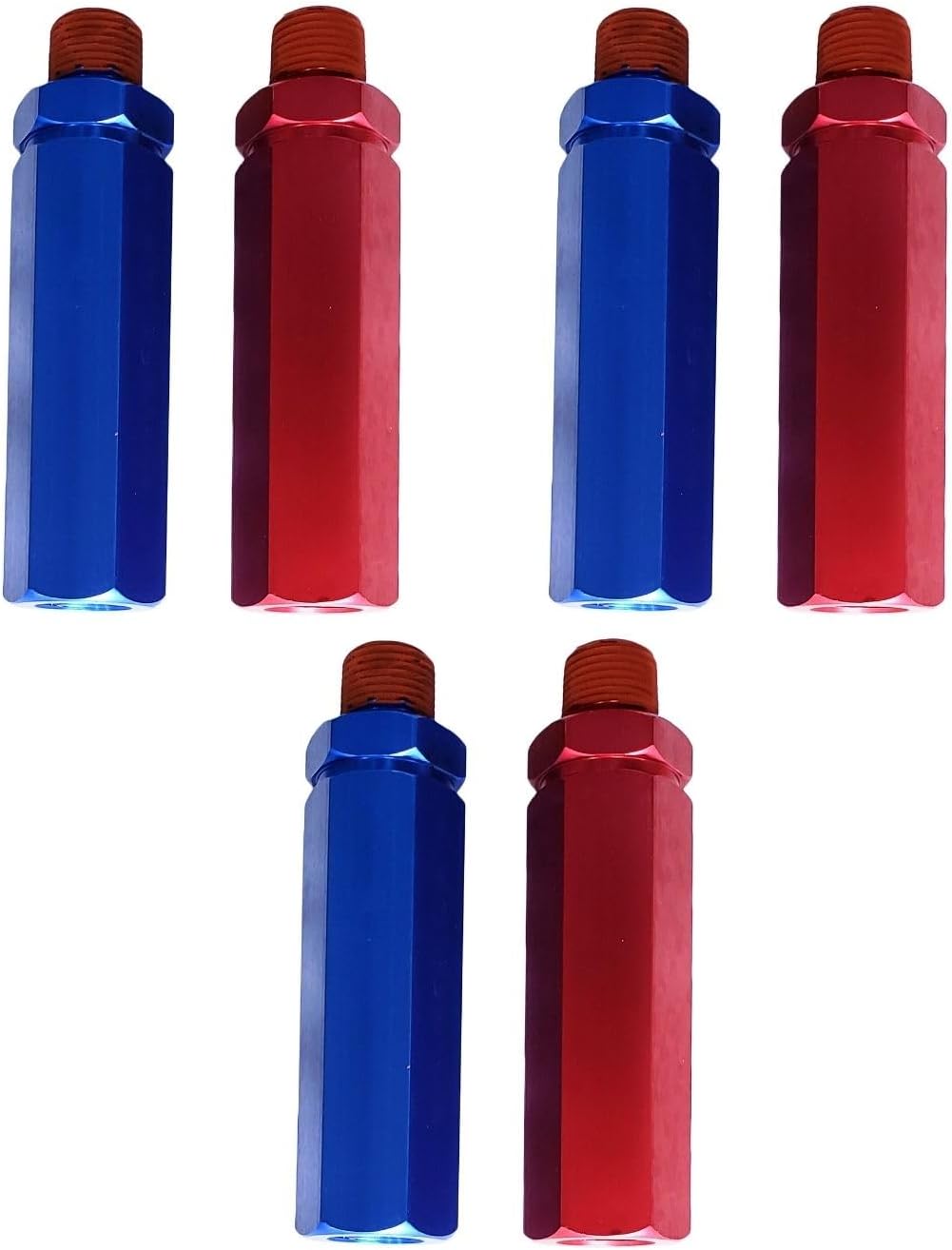 Torque Aluminum Gladhand Handles Grip Set (3 Blue & 3 Red) – Universal Heavy-Duty Glad Hand Extension (Replaces Tectran 12600, Velvac 035178, Sloan 441788, GA1) | 1/2" NPTF | Anti-Slip Knurled