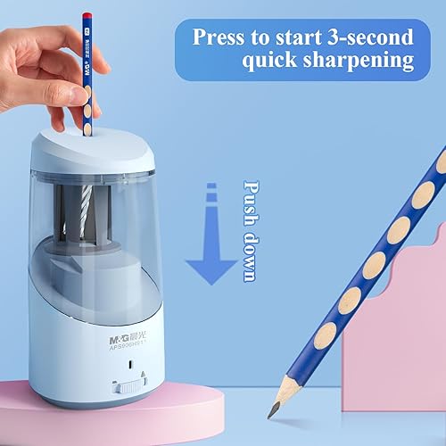 Miniatura 4 de M&G Sacapuntas eléctrico azul, sacapuntas automático portátil para lápices de colores, parada automática, súper afilado y rápido, funciona con USB