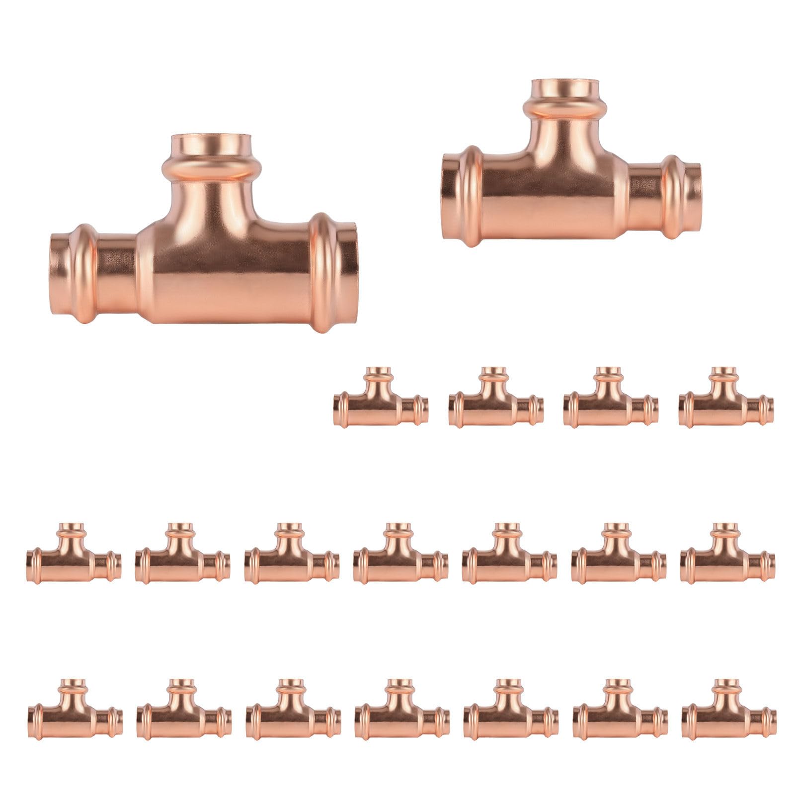 Paquete de 20 Conectores en T reductores de Cobre GUOFIS, 1" P x 3/4" P x 3/4", Conector en T Reductor de presión para plomería, derivación de transición de tamaño de tubería de Tres vías