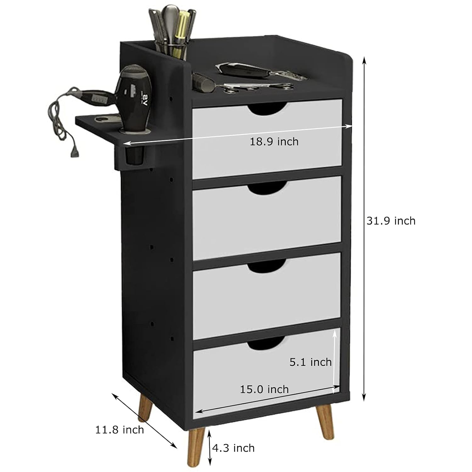 Salon Beauty Storage Cabinet Hair Salon Furniture,Barber Shop Furniture Free Standing,Hair Salon Storage Cabinet Organizer with 4 Drawers and 2 Hairdryer Holder (BLACK+White) : Beauty & Personal Care