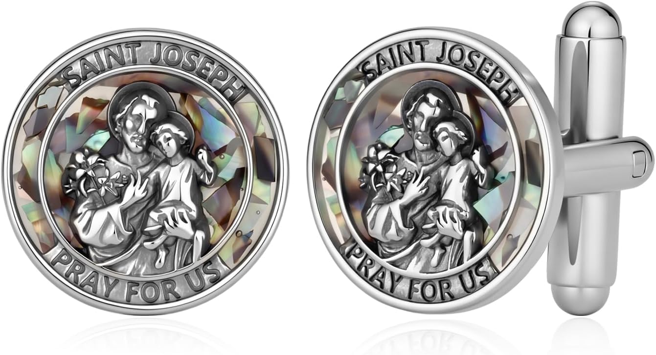Saint Joseph Cufflinks for Men 925 Sterling Silver Religious Cuff links Mens Cufflinks for Wedding, Business, Father's Day, Christmas Catholic Gifts