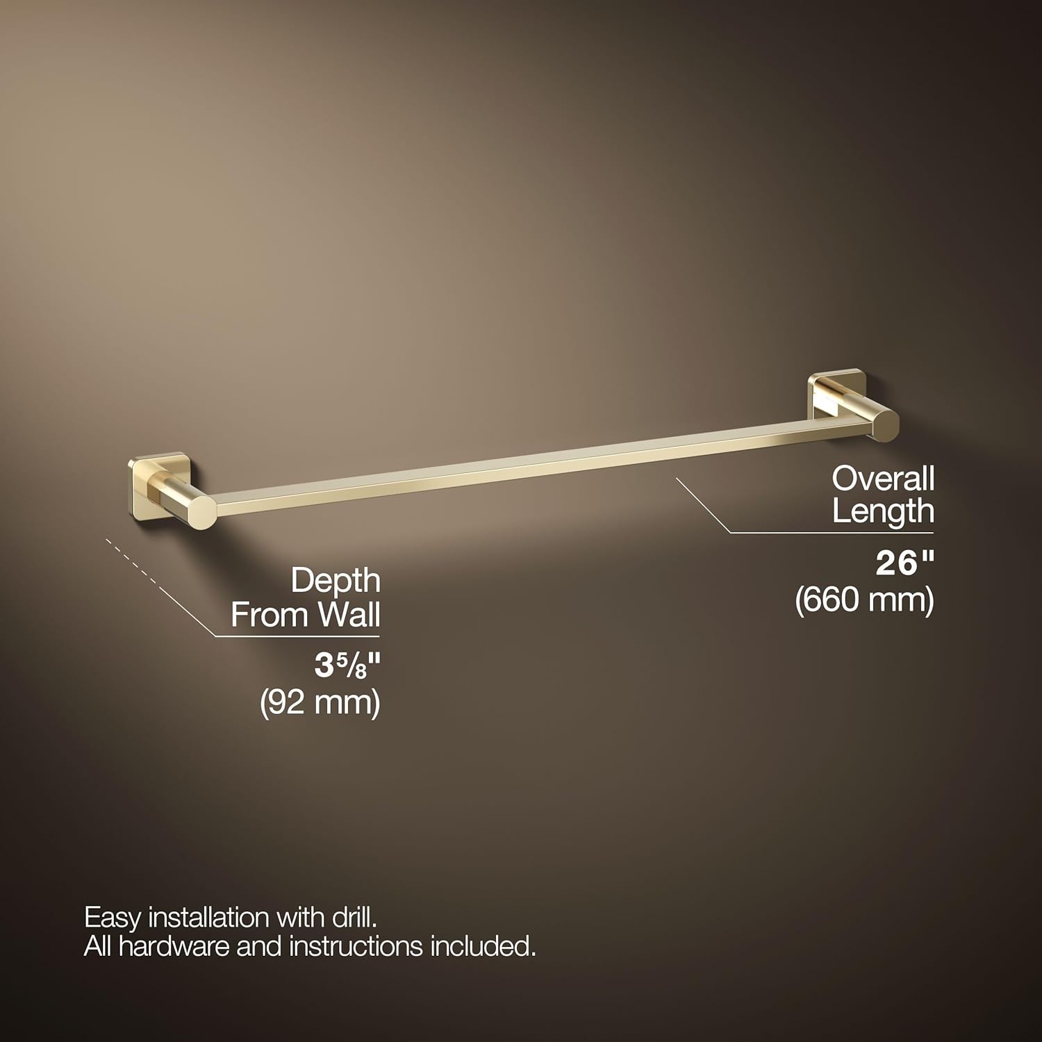 Kohler 23525-AF Parallel® 24" Towel bar, Vibrant French Gold