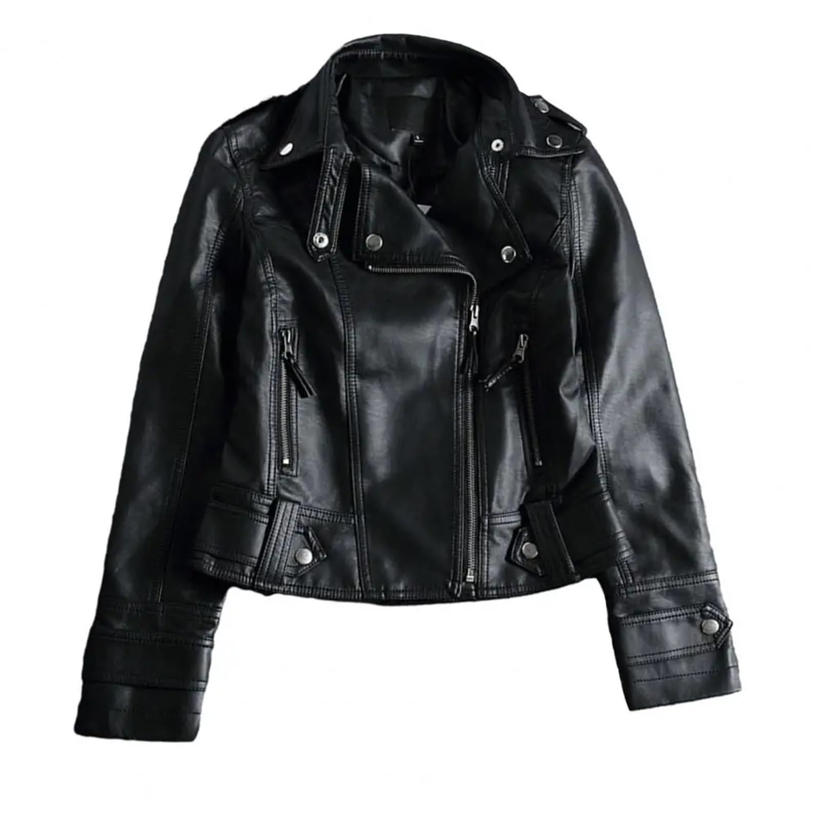 Chaqueta Cuero Mujer Chaquetas de cuero for mujer, abrigo corto con cuello solapa y gabardina, chaqueta corta un solo botón, ropa motociclista Para salir