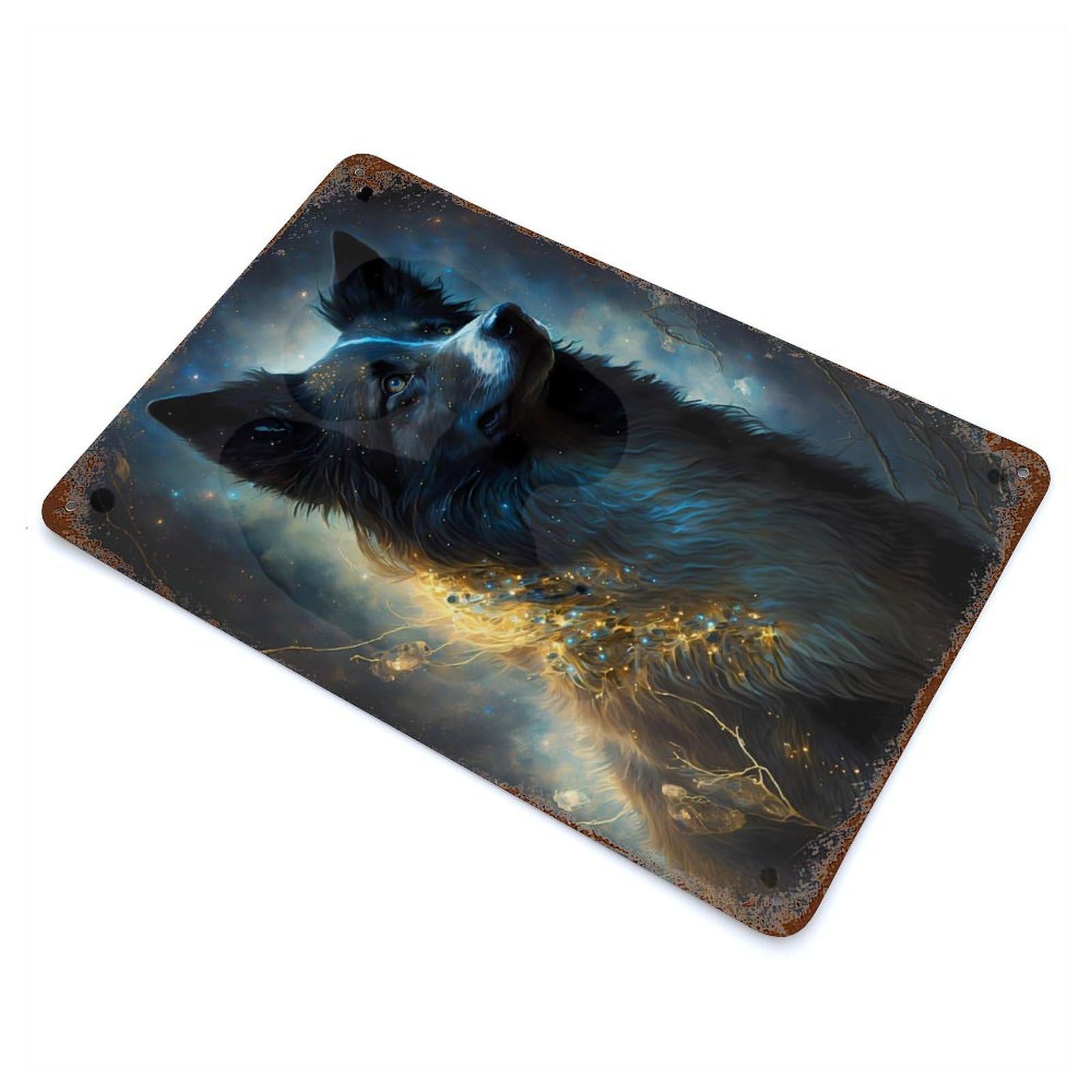 Rust Effect Border Collie Dog Rusty Metal Tin Sign 11.8"x7.9", Rustic Home Decor for Bistro, Counter And Cafe Decor