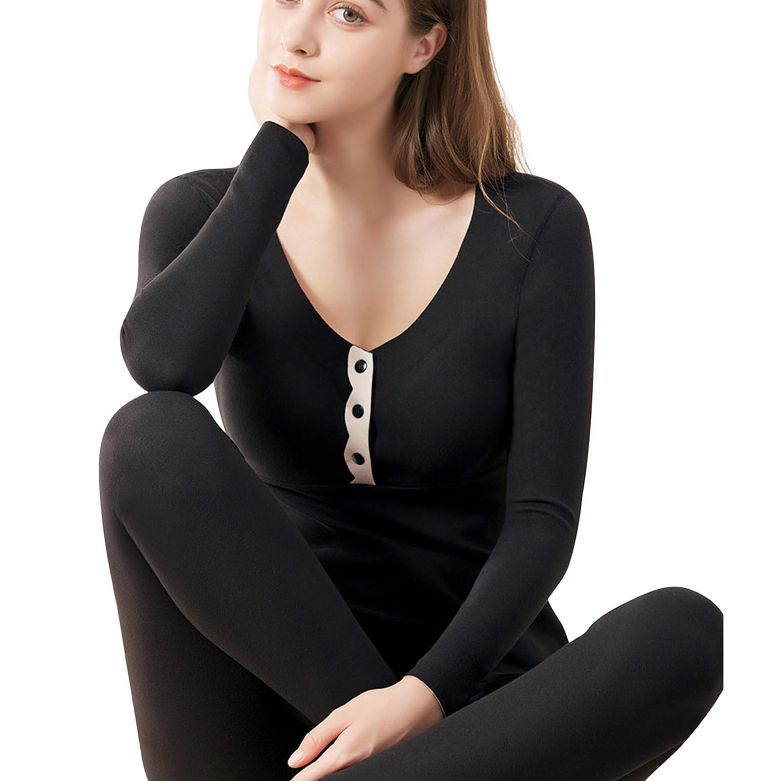 Thermounterwäsche für Damen, Basisschicht-Set, Umstandspyjama, Winter, warm, Stillen, langes John-Set, Nachtwäsche, Thermohosen-Set