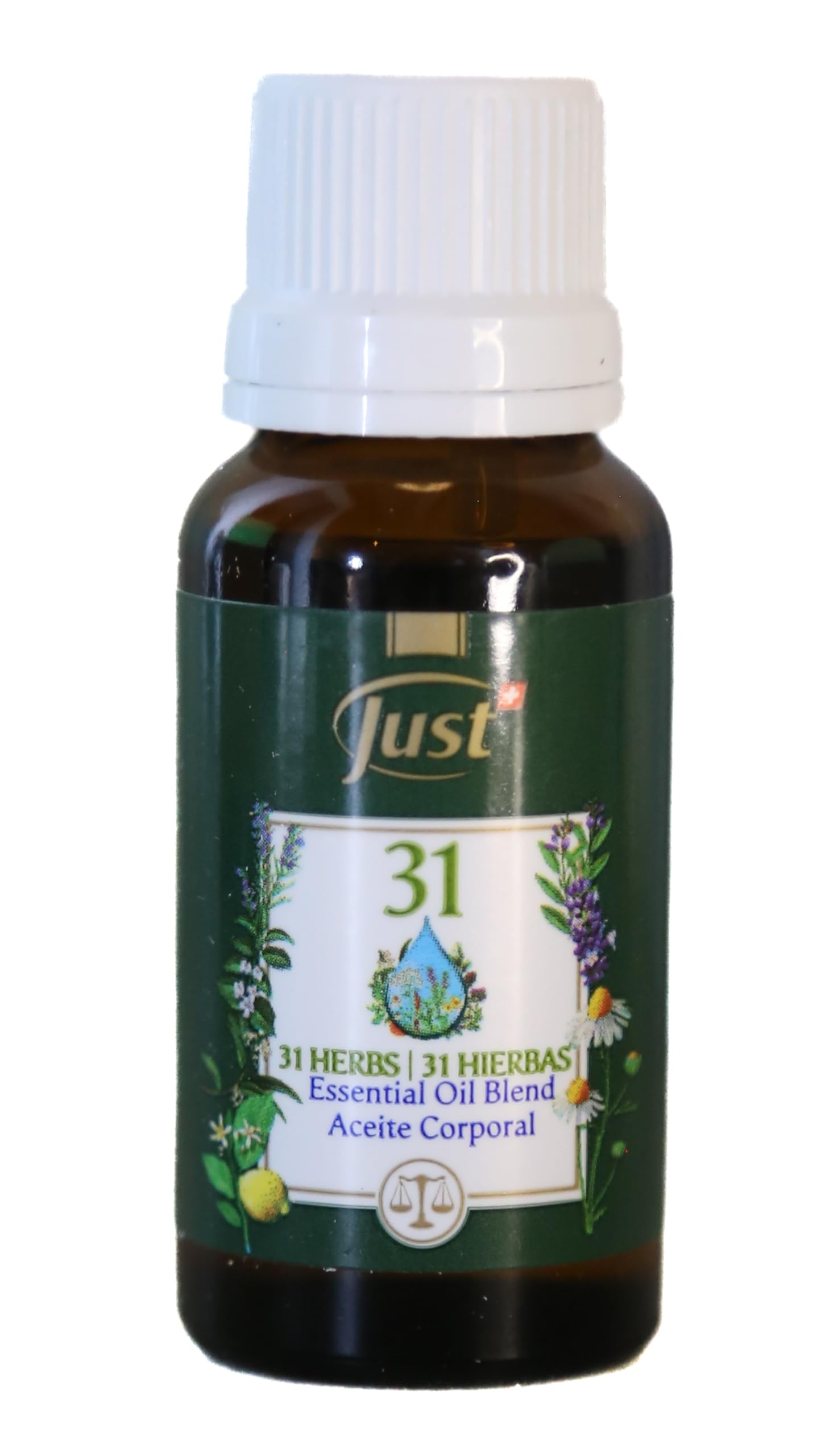 Swiss Just - Oil 31-20ml Bottle - Essential Oil Blend - Ideal for Massage, Bath, and Aromatherapy