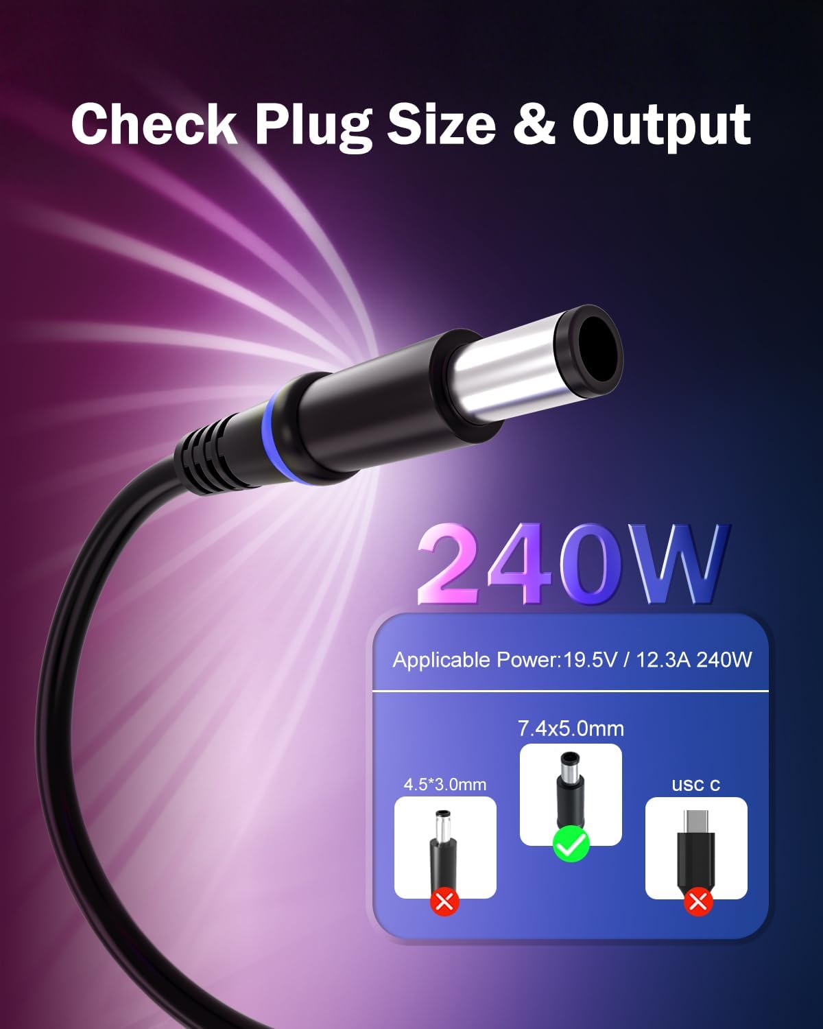 (UL Certified Safety) 240W Charger Fit for Alienware Laptop M17 M15 R3 R4 R2 R5 R6 R7, for Dell G15 5510 5511 5520 G16 7620 G5 G7, for Alienware 15 17 R2 R3 X15 Gaming Laptop Charger Power Supply