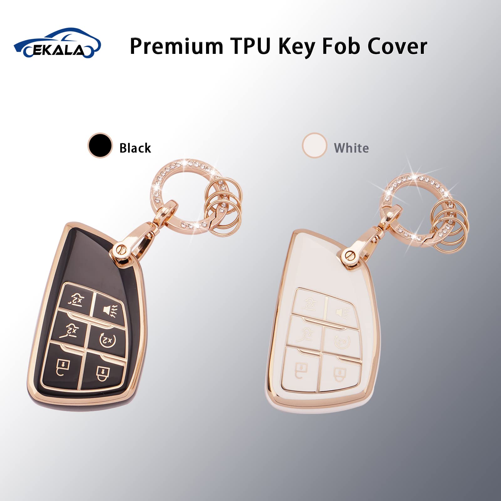 gm EKALA for Chevy Keychain Bling Gold White Key Fob Cover Soft TPU