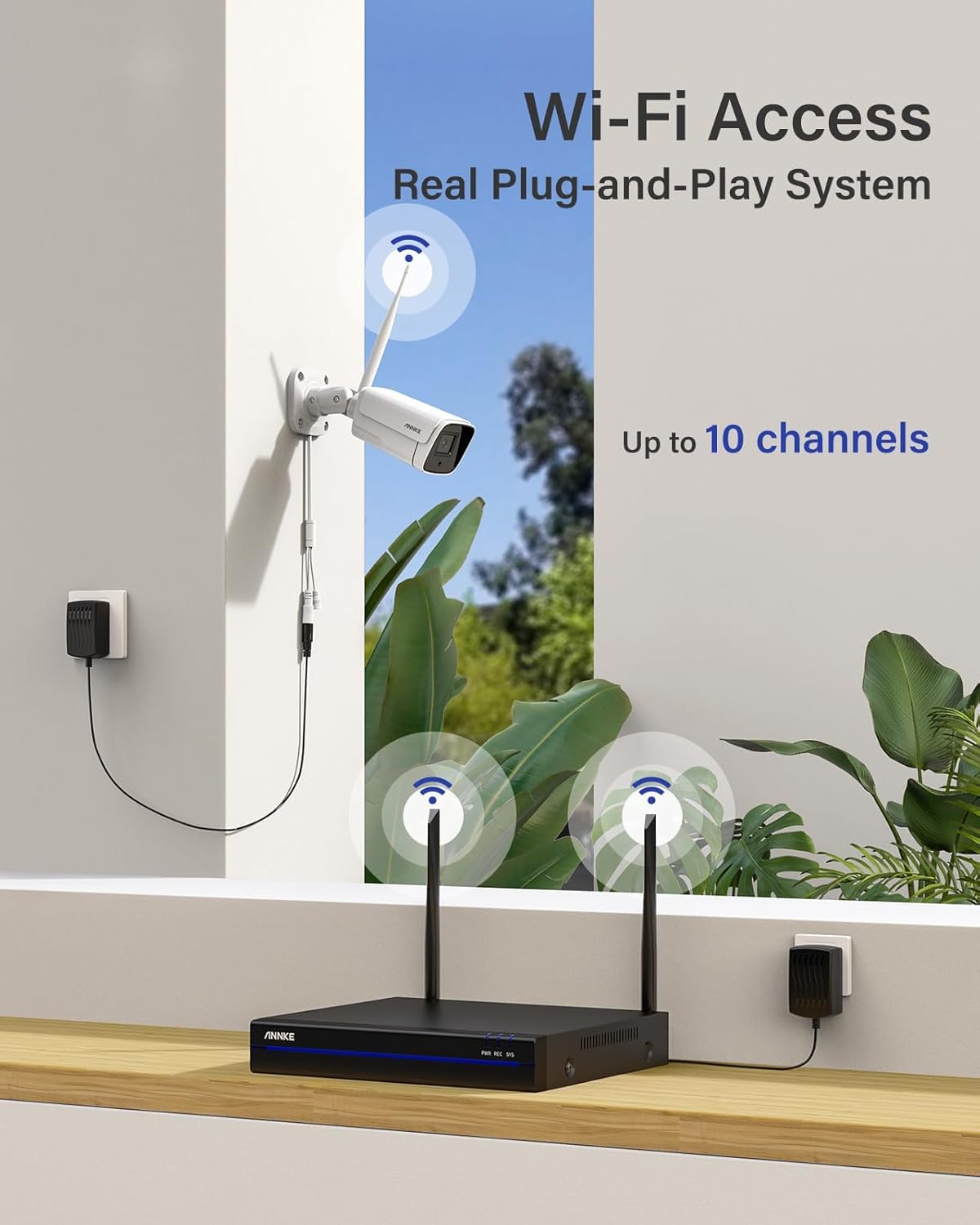 ANNKE 5MP Kit Videosorveglianza WiFi, 10CH 5MP NVR con 4 Telecamere di Sorveglianza WiFi, Rilevamento Umano Intelligente, Audio Bidirezionale, Visione Notturna, Impermeabile IP67, Disco rigido da 2TB