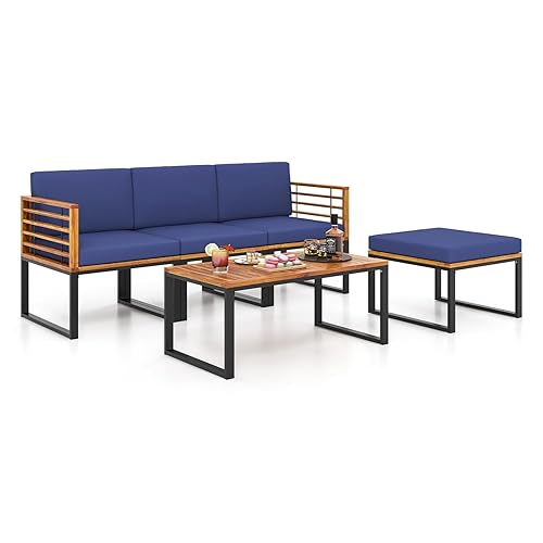 Tangkula 5 Pieces Patio Conversation Set, Acacia Wood Chair Set