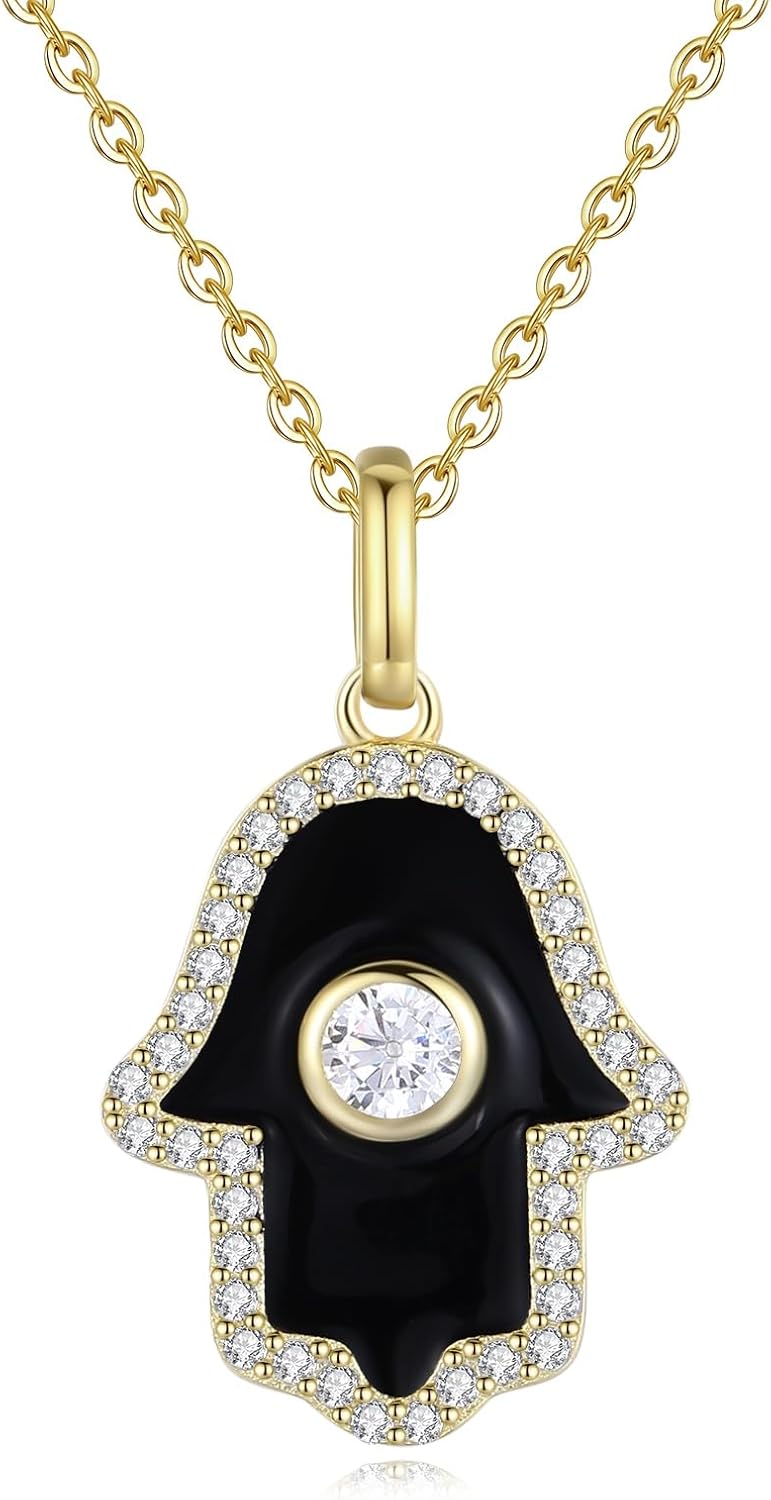 GAVU 925 Sterling Silver Hamsa Hand Charm Pendant Necklace for Women, Women's Hamsa Hand Necklace