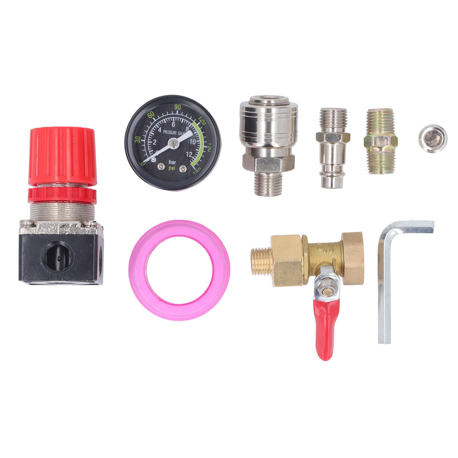 Marhynchus Régulateur du Compresseur D'air avec Jauge 0-180psi 4 Voies de Vanne pour Outils Pneumatiques avec Bouton de Réglage en Plastique (1/2 pouce)