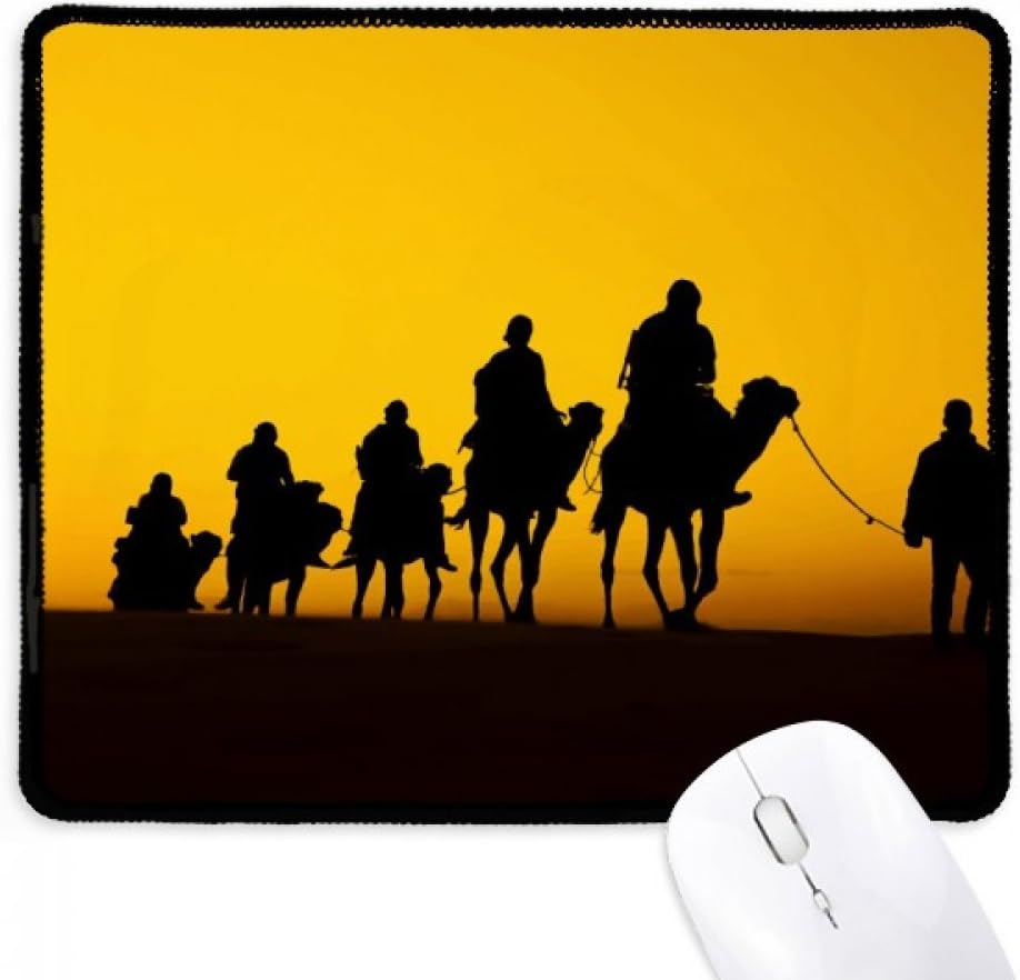 DIYthinker Silhouette Sunset Journey Silk Road Camel Desert Non-Slip Mousepad Game Office Black Titched Edges Gift