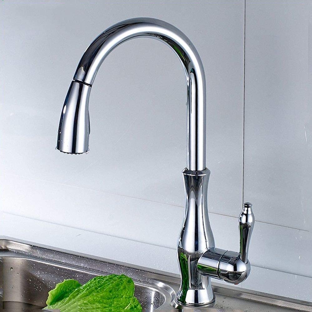Mitigeur de cuisine en cuivre avec douchette extractible et tête rotative eau chaude et froide