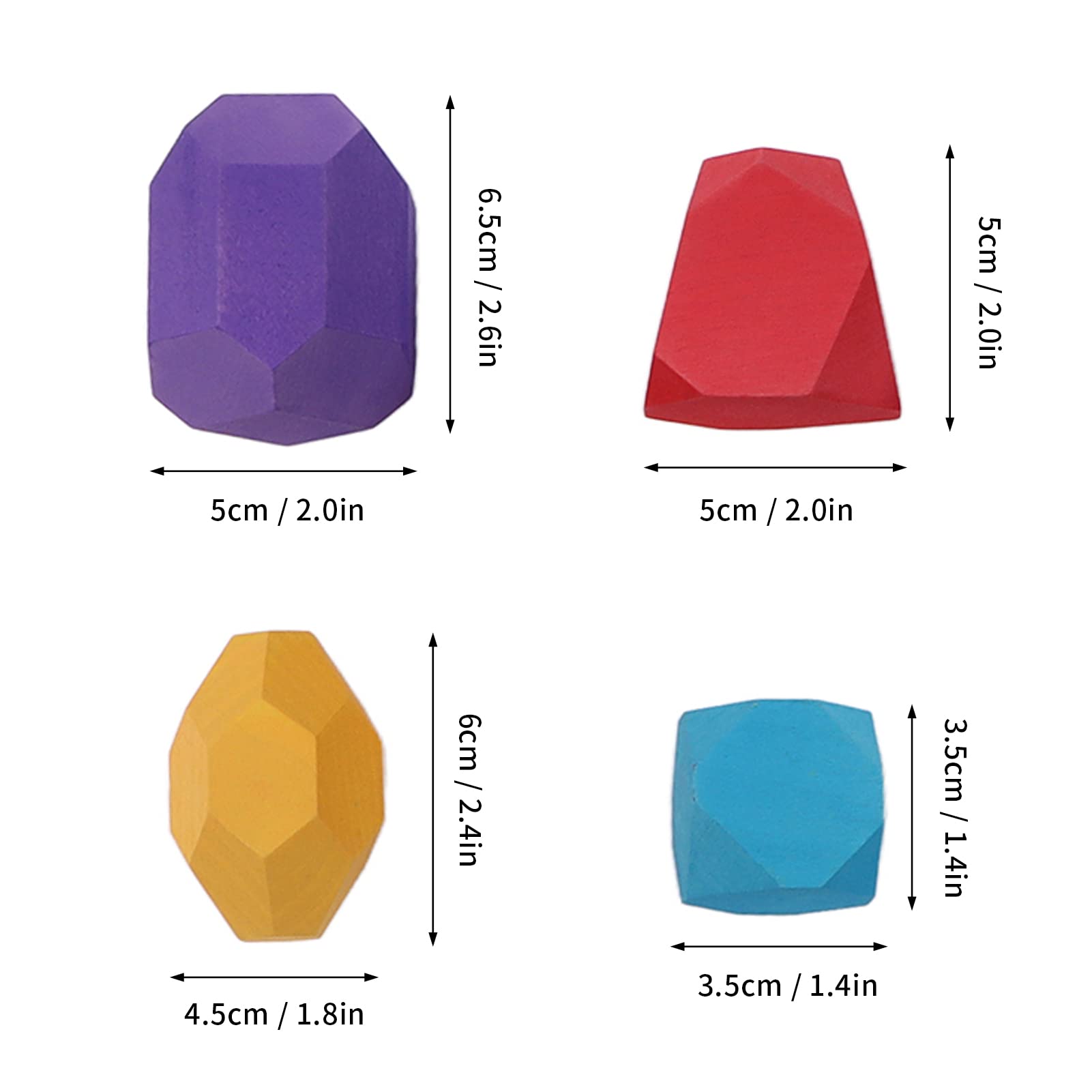 Bloques Apilables de Piedra de Colores de Madera para Niños, Diseño Educativo de 360°, Material para Niños, Rojo, Morado y Amarillo