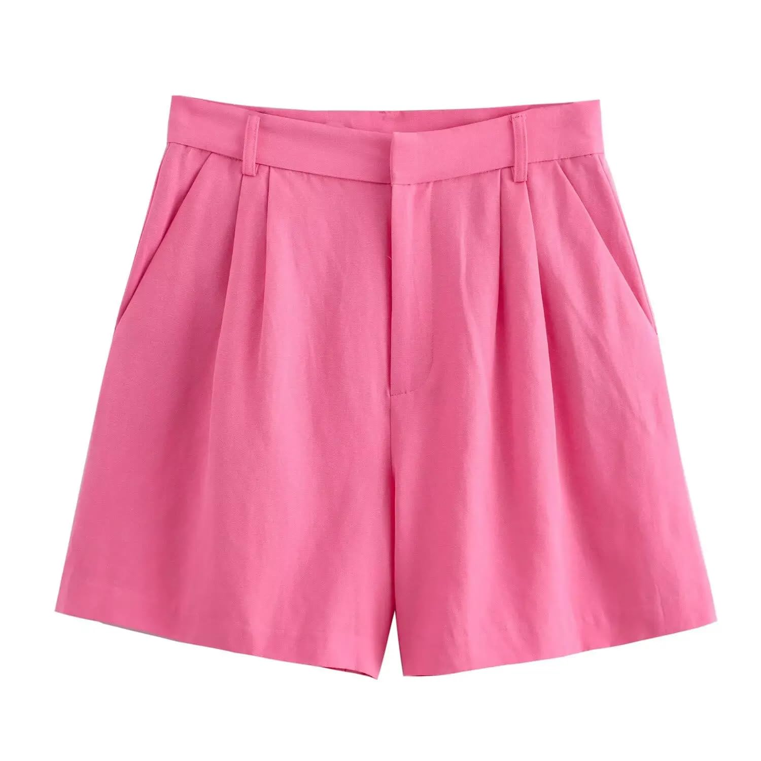 Pantalones cortos de cintura alta para mujer, color rosa, caqui, S