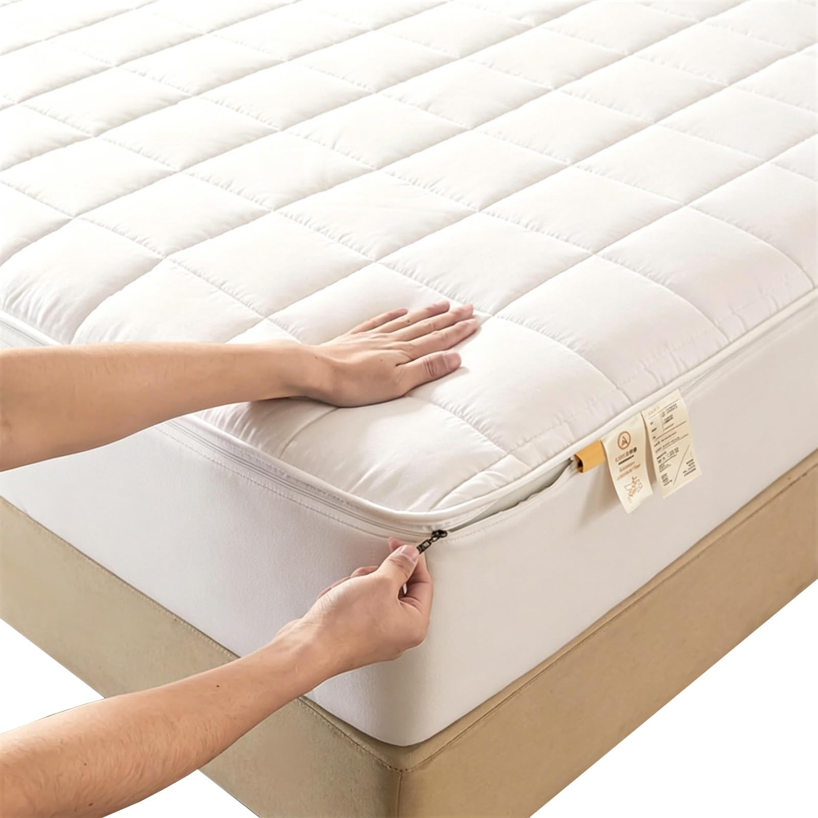 Coprimaterasso 6 Lati con Cerniera, Lavabile Traspirante, Fodera Morbida | Rimovibile in Lavatrice, Traspirante Ipoallergenico, Tasche Profonde 8-30cm, per Casa o Hotel(Bianco,150x190+25cm)