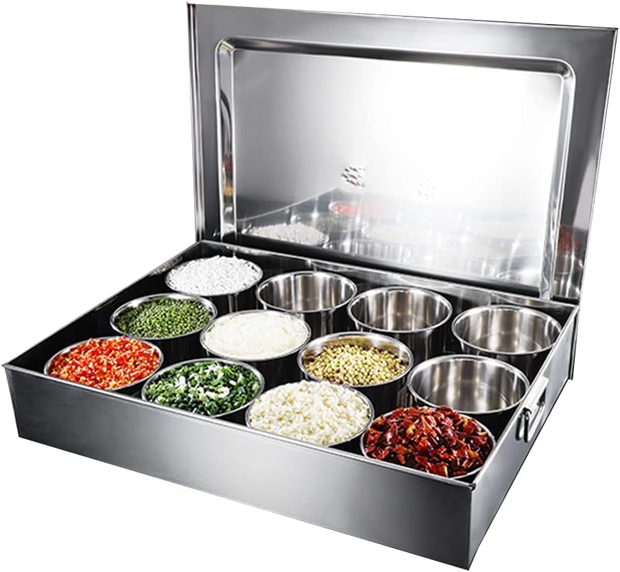Contenitore per spezie con coperchi e cucchiai, per organizzare erbe, tè e prodotti secchi per cucina e ristorante
